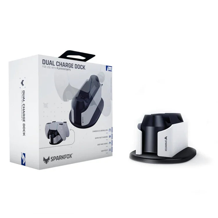 Carregador Duplo SPARKFOX W20P508 com Contactos para Comando Sem Fios PS5, Estilo:, Carregador+Cabo de Dados+Plugue de Carregamento, Carregador+Cabo de Dados