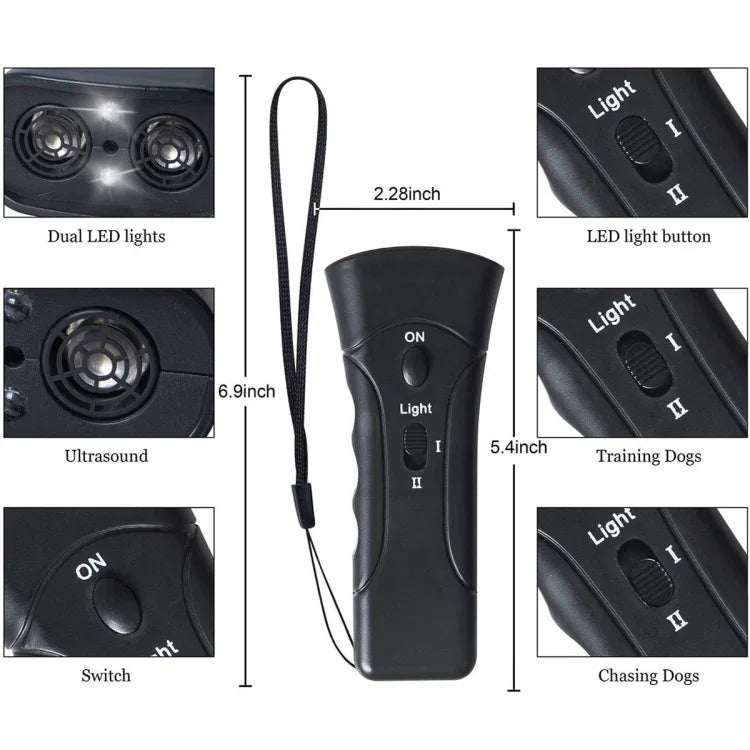 Lanterna LED Repelente Ultrassónico para Cães Treinador Portátil para Cães, Cabeça Única Preta, Cabeça Única Amarela, Duplo Preto