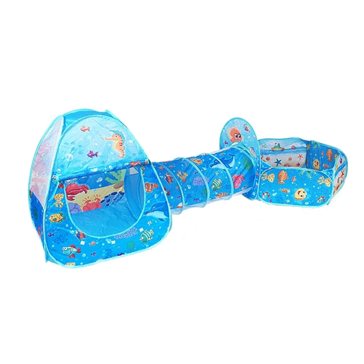 Brinquedo 3 em 1 Tenda Infantil Casa de Brincar Túnel Dobrável Piscina de Bolas de Tiro, Azul Mar, Mar Profundo