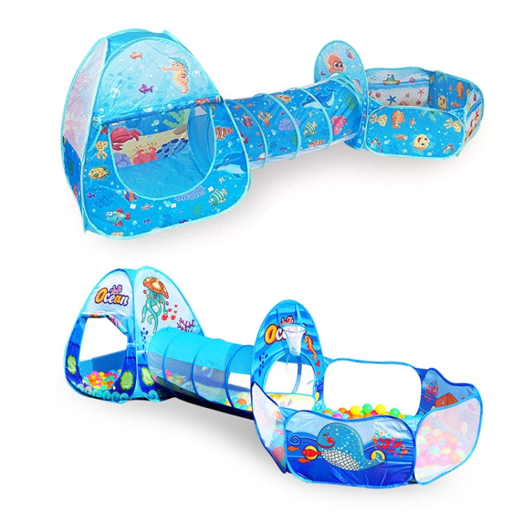 Brinquedo 3 em 1 Tenda Infantil Casa de Brincar Túnel Dobrável Piscina de Bolas de Tiro, Azul Mar, Mar Profundo