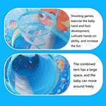 Brinquedo 3 em 1 Tenda Infantil Casa de Brincar Túnel Dobrável Piscina de Bolas de Tiro, Azul Mar, Mar Profundo