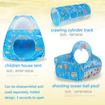 Brinquedo 3 em 1 Tenda Infantil Casa de Brincar Túnel Dobrável Piscina de Bolas de Tiro, Azul Mar, Mar Profundo