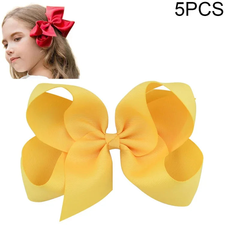 5 PCS Laços de Cabelo Grandes de Fita Sólida Colorida para Meninas Crianças 6 Polegadas
