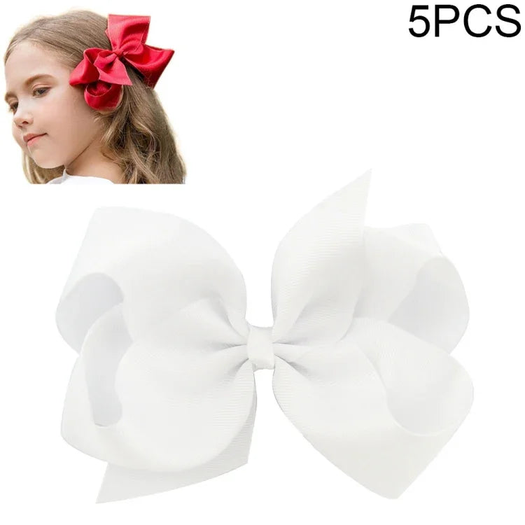 5 PCS Laços de Cabelo Grandes de Fita Sólida Colorida para Meninas Crianças 6 Polegadas