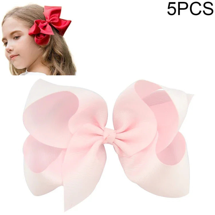 5 PCS Laços de Cabelo Grandes de Fita Sólida Colorida para Meninas Crianças 6 Polegadas
