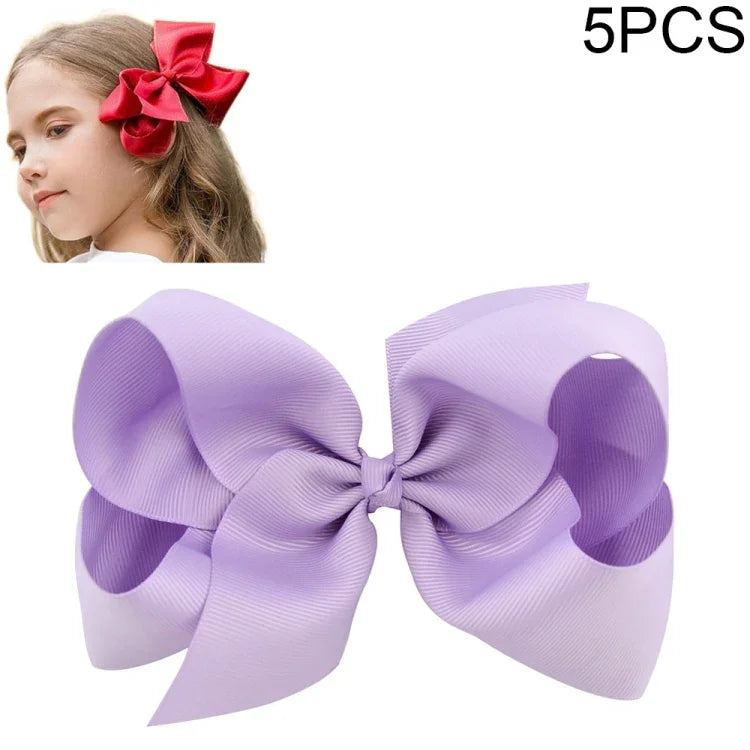 5 PCS Laços de Cabelo Grandes de Fita Sólida Colorida para Meninas Crianças 6 Polegadas