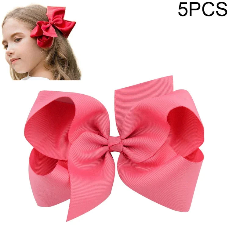 5 PCS Laços de Cabelo Grandes de Fita Sólida Colorida para Meninas Crianças 6 Polegadas
