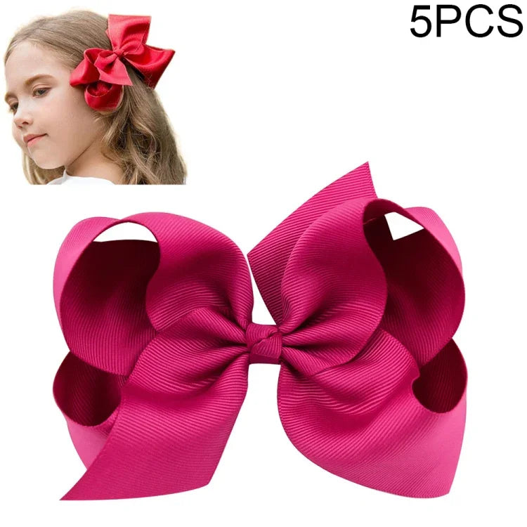 5 PCS Laços de Cabelo Grandes de Fita Sólida Colorida para Meninas Crianças 6 Polegadas