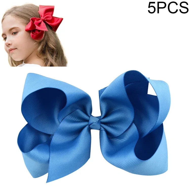 5 PCS Laços de Cabelo Grandes de Fita Sólida Colorida para Meninas Crianças 6 Polegadas