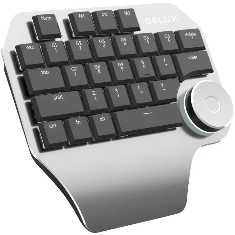 Teclado de Atalho de 29 Teclas de Uma Mão DELUX T11, Ferramenta de Fala, Teclado Plano, Cor: Prateado Preto, Prateado Preto