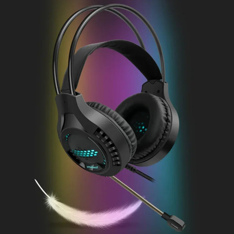Smailwolf AK3 Auscultadores para Jogos com Fios Luminosos para Computador de Secretária, Estilo:, 3,5mm Duplo Plug Preto, USB Plug Único Preto