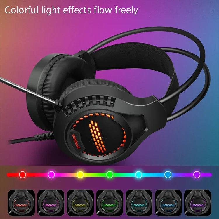 Smailwolf AK3 Auscultadores para Jogos com Fios Luminosos para Computador de Secretária, Estilo:, 3,5mm Duplo Plug Preto, USB Plug Único Preto