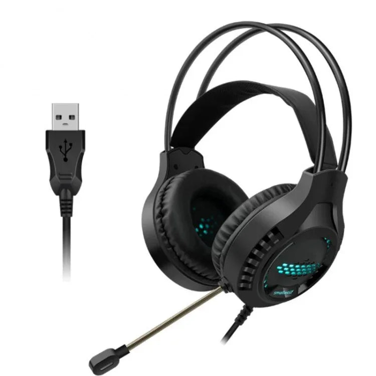 Smailwolf AK3 Auscultadores para Jogos com Fios Luminosos para Computador de Secretária, Estilo:, 3,5mm Duplo Plug Preto, USB Plug Único Preto