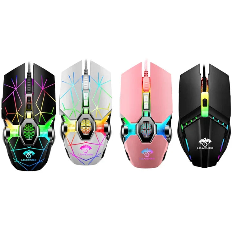 LEAVEN Rato Mecânico RGB para Jogos e Escritório com 7 Teclas, 4000 DPI, USB Com Fios, Comprimento do Cabo: 1,5m, S30 Preto, S30 Branco, S30 Rosa, S10 Preto