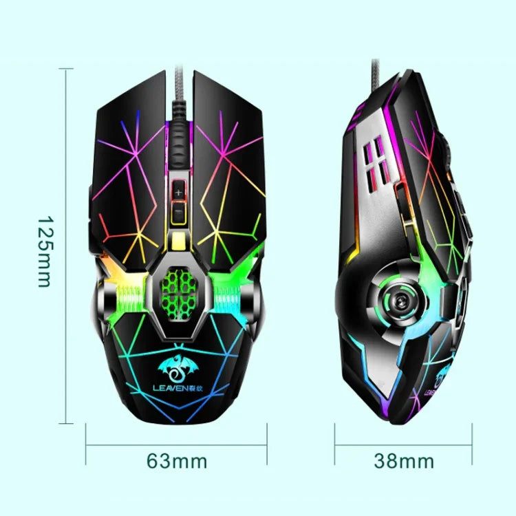 LEAVEN Rato Mecânico RGB para Jogos e Escritório com 7 Teclas, 4000 DPI, USB Com Fios, Comprimento do Cabo: 1,5m, S30 Preto, S30 Branco, S30 Rosa, S10 Preto