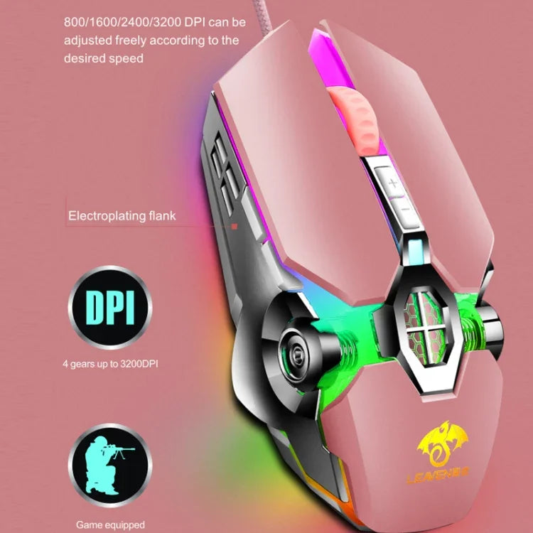 LEAVEN Rato Mecânico RGB para Jogos e Escritório com 7 Teclas, 4000 DPI, USB Com Fios, Comprimento do Cabo: 1,5m, S30 Preto, S30 Branco, S30 Rosa, S10 Preto