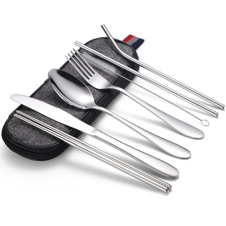 7 in 1 Cutlery Spoon Chopsticks And Straw Set Stainless Steel Portable Cutlery Set, Silver + Light Bag, Gold+ Light Bag, Rose+ Light Bag, Symphony + Light Bag, Black+ Light Bag, Silver + Deep Bag, Gold  + Deep Bag, Rose  + Deep Bag, Symphony + Deep Bag...