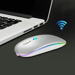 Y20 Rato Sem Fios para Portátil com 4 Teclas, Iluminação Colorida, Carregamento, Silencioso, 2.4G + Bluetooth (Prateado)