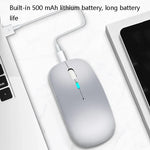 Y20 Rato Sem Fios para Portátil com 4 Teclas, Iluminação Colorida, Carregamento, Silencioso, 2.4G + Bluetooth (Prateado)