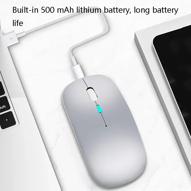 Y20 Rato Sem Fios para Portátil com 4 Teclas, Iluminação Colorida, Carregamento, Silencioso, 2.4G + Bluetooth (Prateado)