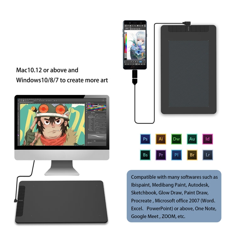 VEIKK VK1060 Mesa Pintada à Mão Quadro de Pintura Eletrónico Ligável a Telemóvel, VK1060
