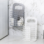 Household Bathroom Wall-Mounted Perforation-Free Folding Dirty Clothes Basket Toy Storage Basket, White, Grey