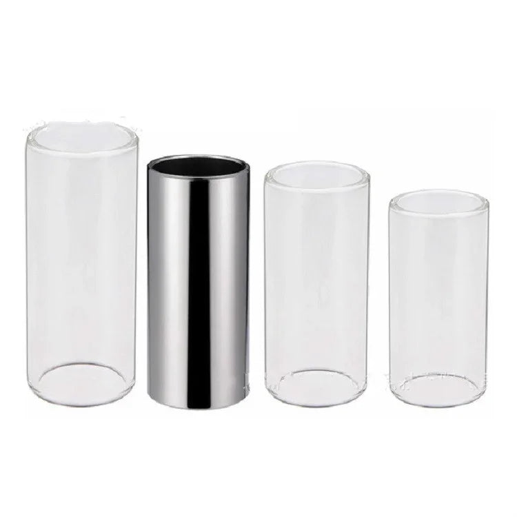 M02219 Conjunto 4 em 1 Barra Deslizante em Plexiglass + Barra Deslizante em Aço Inoxidável + Palheta de Dedo para Guitarra em Celulóide + Caixa de Plástico, Barra Deslizante em Plexiglass