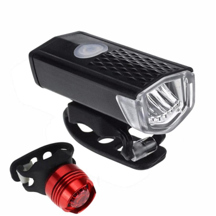 Conjunto de Luzes Recargáveis USB para Bicicleta Impermeável, Farol e Luz Traseira para Bicicleta, Farol + Luz Traseira (Preto)