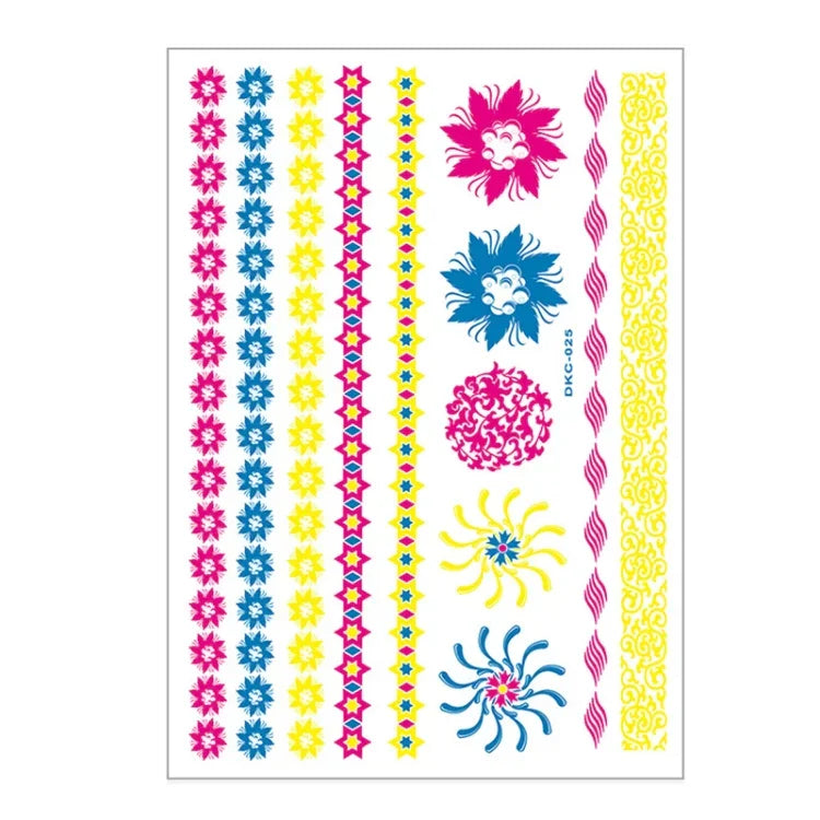 10 PCS Autocolantes de Tatuagem Fluorescentes de Flor para Braço, Autocolantes para Rosto, Impermeáveis, Tatuagem de Pena para Braço, DKCS010, DKCS017, DKCS019, DKCS022, DKCS025, DKCS028, DKCS032, DKCS033, DKCS034, DKCS036, DKCS037, DKCS042