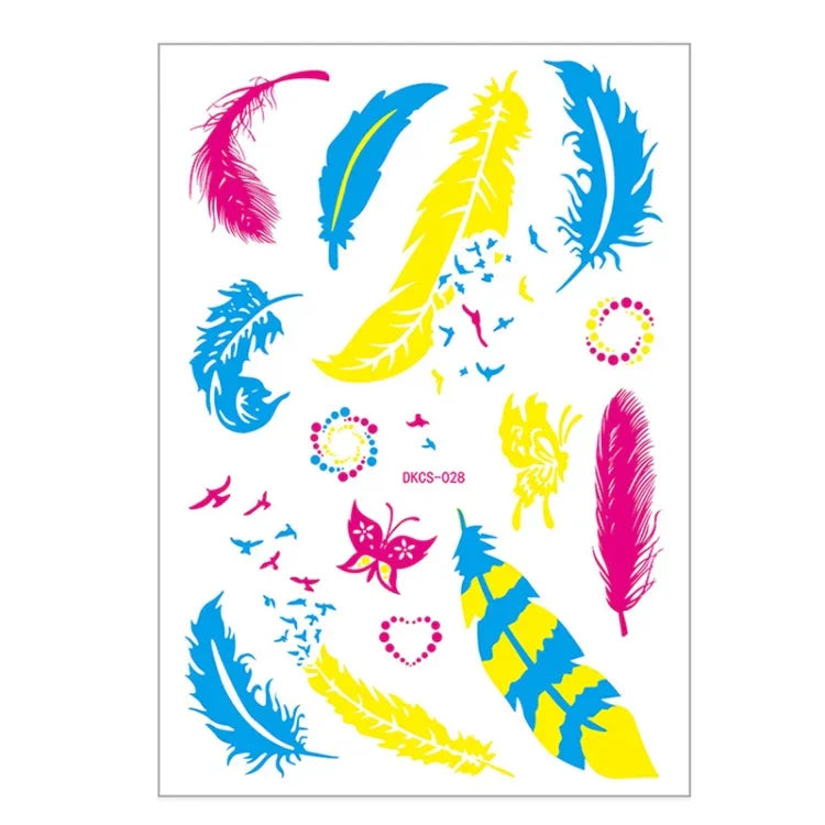 10 PCS Autocolantes de Tatuagem Fluorescentes de Flor para Braço, Autocolantes para Rosto, Impermeáveis, Tatuagem de Pena para Braço, DKCS010, DKCS017, DKCS019, DKCS022, DKCS025, DKCS028, DKCS032, DKCS033, DKCS034, DKCS036, DKCS037, DKCS042