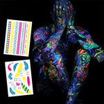 10 PCS Autocolantes de Tatuagem Fluorescentes de Flor para Braço, Autocolantes para Rosto, Impermeáveis, Tatuagem de Pena para Braço, DKCS010, DKCS017, DKCS019, DKCS022, DKCS025, DKCS028, DKCS032, DKCS033, DKCS034, DKCS036, DKCS037, DKCS042