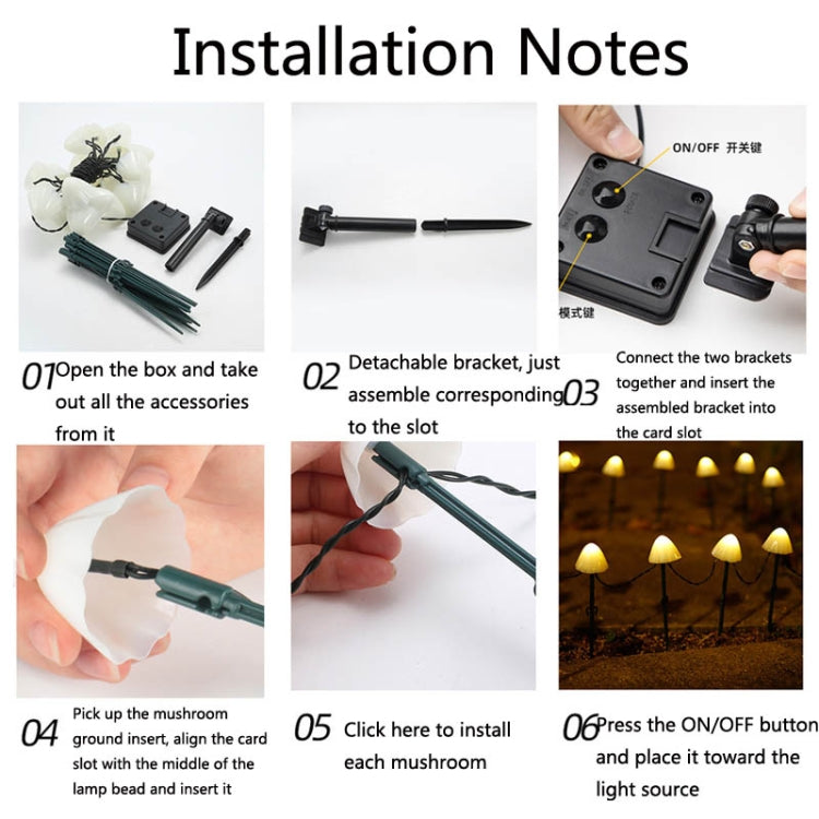 Luz de Relva Solar Cogumelo à Prova de Água para Jardim Exterior Vila Paisagem Luzes Decorativas em Fio, 3.8m 10 LEDs, 5m 20 LEDs, 6.5m 30 LEDs