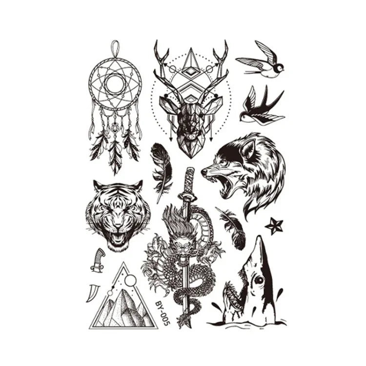 10 PCS Autocolantes de Tatuagem Fluorescentes Escuros que Mudam de Cor, Animais e Flores, Impermeáveis, para Adultos, BY-001, BY-002, BY-003, BY-004, BY-005, BY-006, BY-007, BY-008