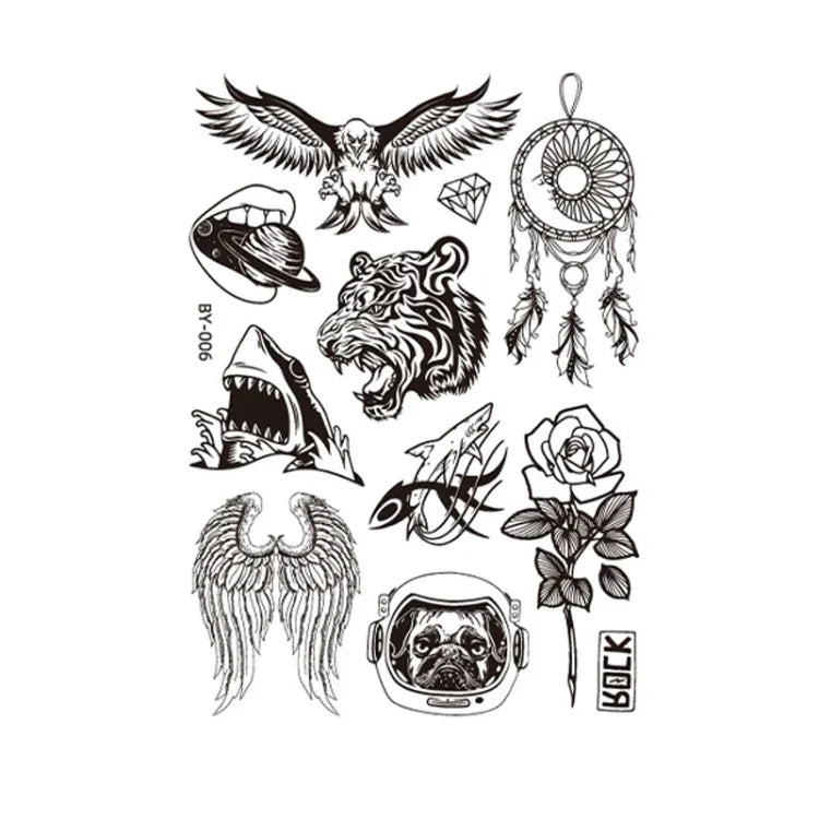 10 PCS Autocolantes de Tatuagem Fluorescentes Escuros que Mudam de Cor, Animais e Flores, Impermeáveis, para Adultos, BY-001, BY-002, BY-003, BY-004, BY-005, BY-006, BY-007, BY-008
