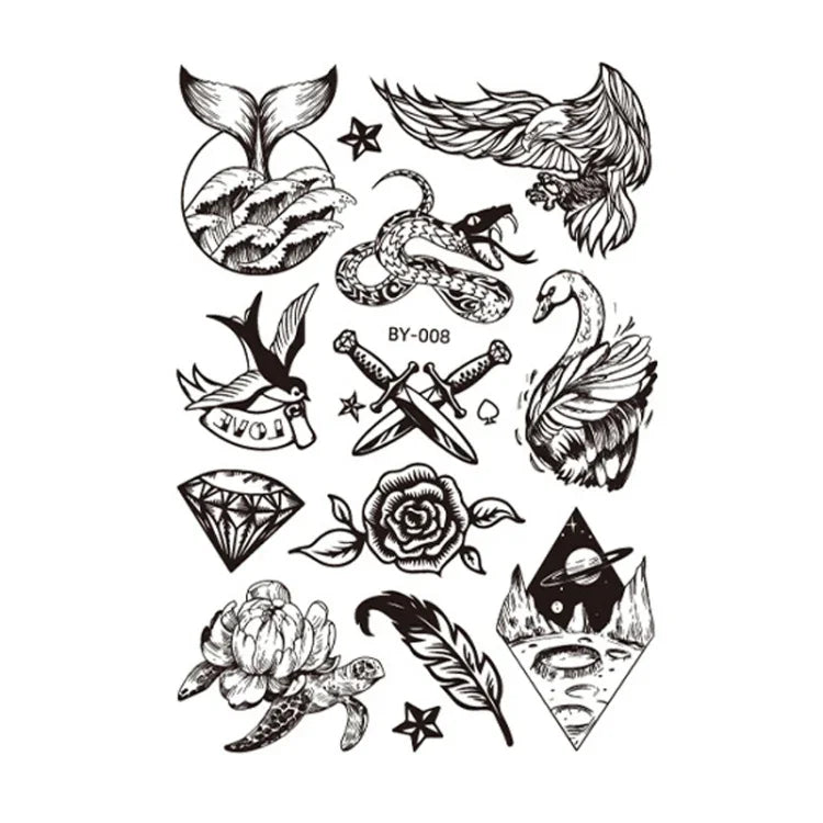 10 PCS Autocolantes de Tatuagem Fluorescentes Escuros que Mudam de Cor, Animais e Flores, Impermeáveis, para Adultos, BY-001, BY-002, BY-003, BY-004, BY-005, BY-006, BY-007, BY-008
