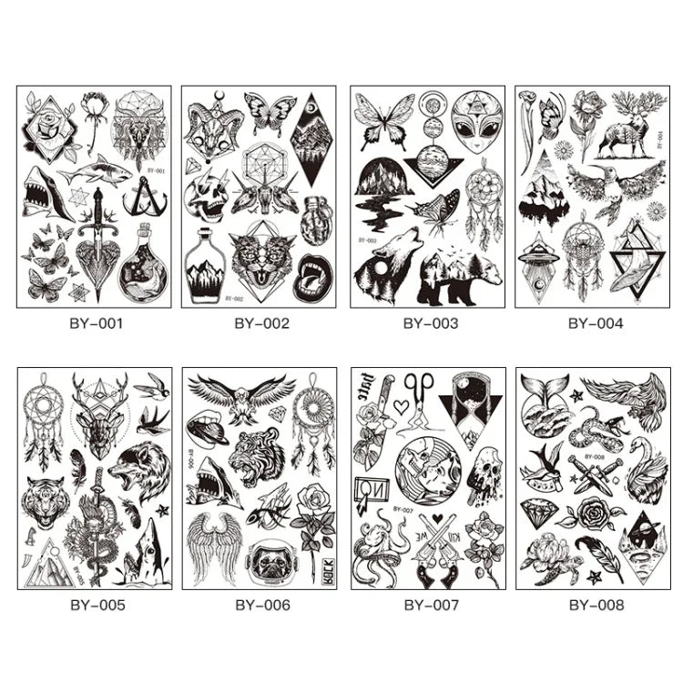 10 PCS Autocolantes de Tatuagem Fluorescentes Escuros que Mudam de Cor, Animais e Flores, Impermeáveis, para Adultos, BY-001, BY-002, BY-003, BY-004, BY-005, BY-006, BY-007, BY-008