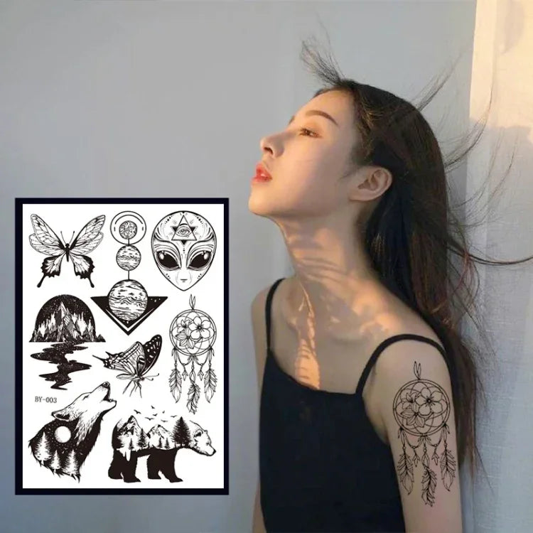 10 PCS Autocolantes de Tatuagem Fluorescentes Escuros que Mudam de Cor, Animais e Flores, Impermeáveis, para Adultos, BY-001, BY-002, BY-003, BY-004, BY-005, BY-006, BY-007, BY-008