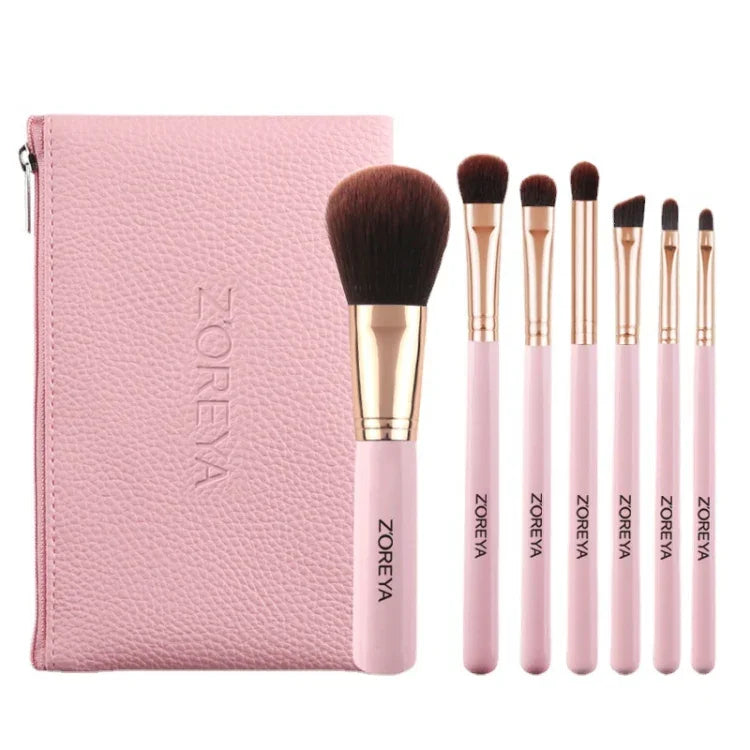 Conjunto de Pincéis de Maquilhagem ZOREYA ZS744 7 em 1, Ferramentas de Beleza, Pincel, Rosa + Saco, Preto + Saco, Rosa + Caixa de Ferro, Preto + Caixa de Ferro