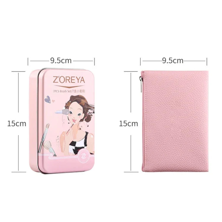 Conjunto de Pincéis de Maquilhagem ZOREYA ZS744 7 em 1, Ferramentas de Beleza, Pincel, Rosa + Saco, Preto + Saco, Rosa + Caixa de Ferro, Preto + Caixa de Ferro