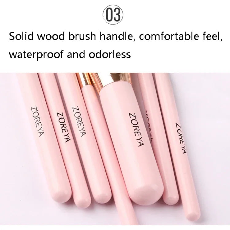 Conjunto de Pincéis de Maquilhagem ZOREYA ZS744 7 em 1, Ferramentas de Beleza, Pincel, Rosa + Saco, Preto + Saco, Rosa + Caixa de Ferro, Preto + Caixa de Ferro