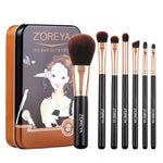 Conjunto de Pincéis de Maquilhagem ZOREYA ZS744 7 em 1, Ferramentas de Beleza, Pincel, Rosa + Saco, Preto + Saco, Rosa + Caixa de Ferro, Preto + Caixa de Ferro