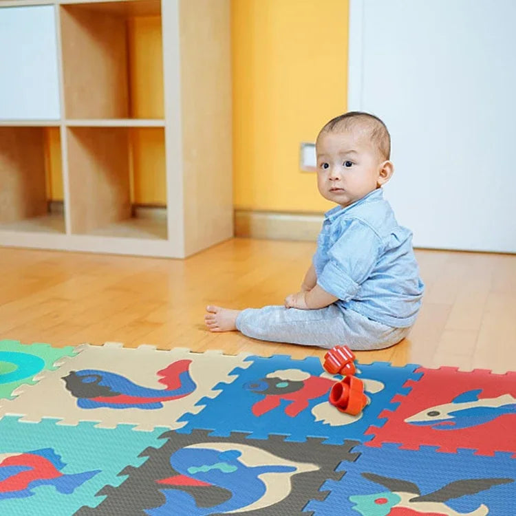 Conjunto de 9 Tapetes de Espuma EVA Marinha para Montagem e Mobilização Brinquedos Educativos para Crianças Tapete Antiderrapante e Anti-queda para Rastejar