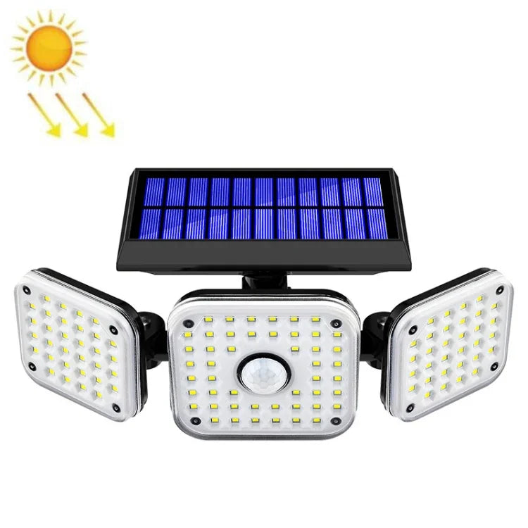 Luzes de Parede Solares Rotativas de 3 Cabeças com Sensor Humano, Impermeável para Jardim e Rua, 112 LED, 138 LED, 132 COB