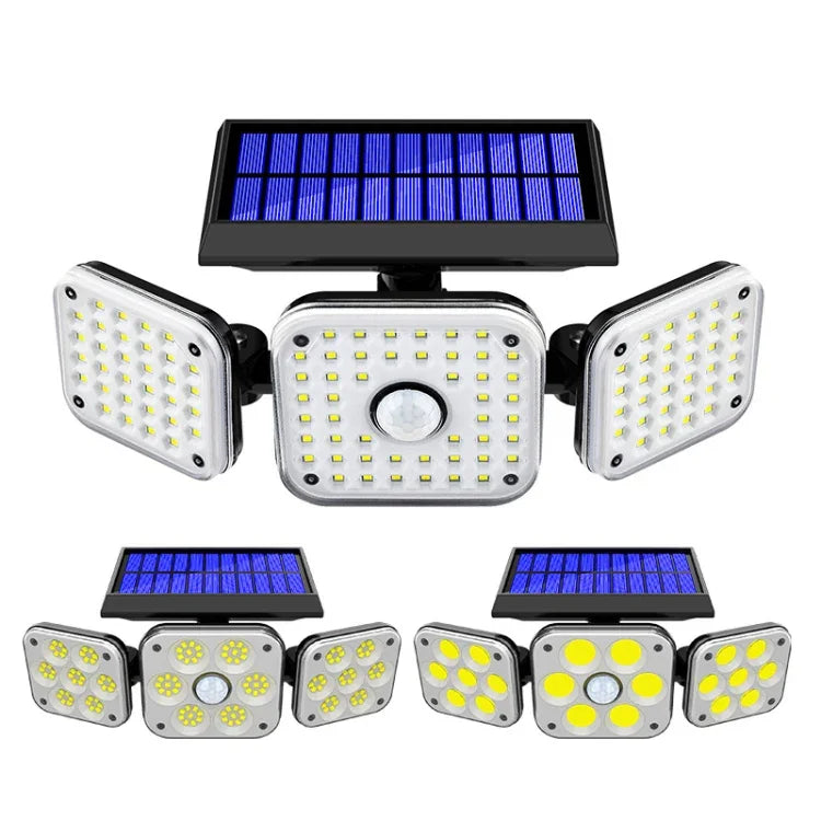 Luzes de Parede Solares Rotativas de 3 Cabeças com Sensor Humano, Impermeável para Jardim e Rua, 112 LED, 138 LED, 132 COB