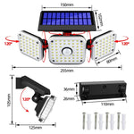 Luzes de Parede Solares Rotativas de 3 Cabeças com Sensor Humano, Impermeável para Jardim e Rua, 112 LED, 138 LED, 132 COB