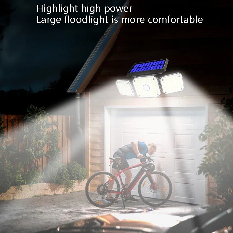 Luzes de Parede Solares Rotativas de 3 Cabeças com Sensor Humano, Impermeável para Jardim e Rua, 112 LED, 138 LED, 132 COB