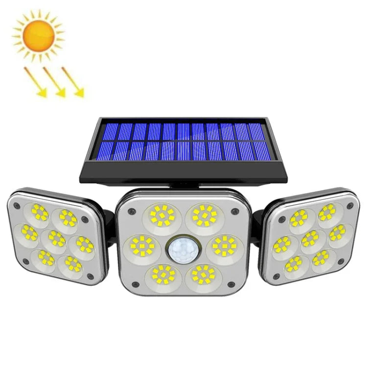 Luzes de Parede Solares Rotativas de 3 Cabeças com Sensor Humano, Impermeável para Jardim e Rua, 112 LED, 138 LED, 132 COB