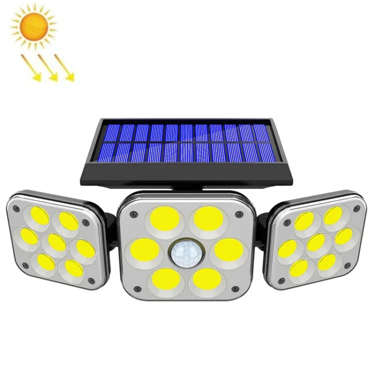 Luzes de Parede Solares Rotativas de 3 Cabeças com Sensor Humano, Impermeável para Jardim e Rua, 112 LED, 138 LED, 132 COB
