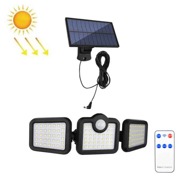 TG-TY075 Luz de Parede Solar Rotativa de 3 Cabeças com Sensor Corporal, Impermeável para Jardim, Estilo:, 138 LED Divisível, 108 LED Divisível, 171 COB Divisível, 122 LED Divisível