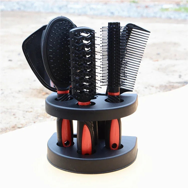 Conjunto de Pente com Espelho 6 em 1 Pente de Cabelo com Base para Massagem e Beleza do Couro Cabeludo